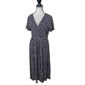 Madewell Navy Floral Maxi Dress Size S Romantic Flutter Sleeve Dress Front Slit